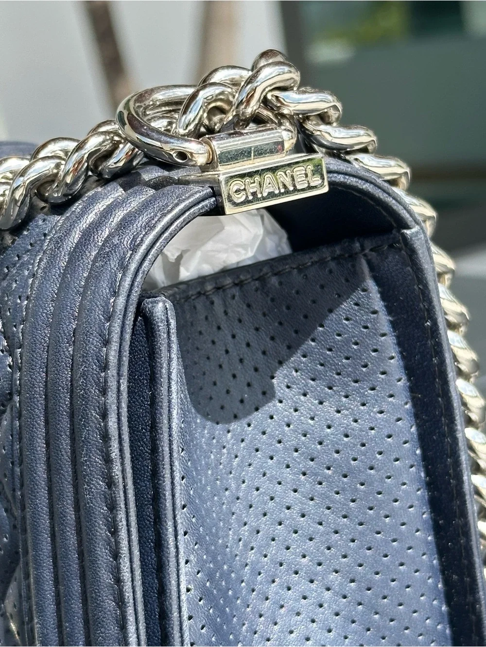 Authentic Vintage Chanel Perforated Old Medium Boy Flap Bag